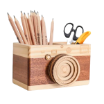 Organizador Porta Lápices De Madera En Forma De Cámara